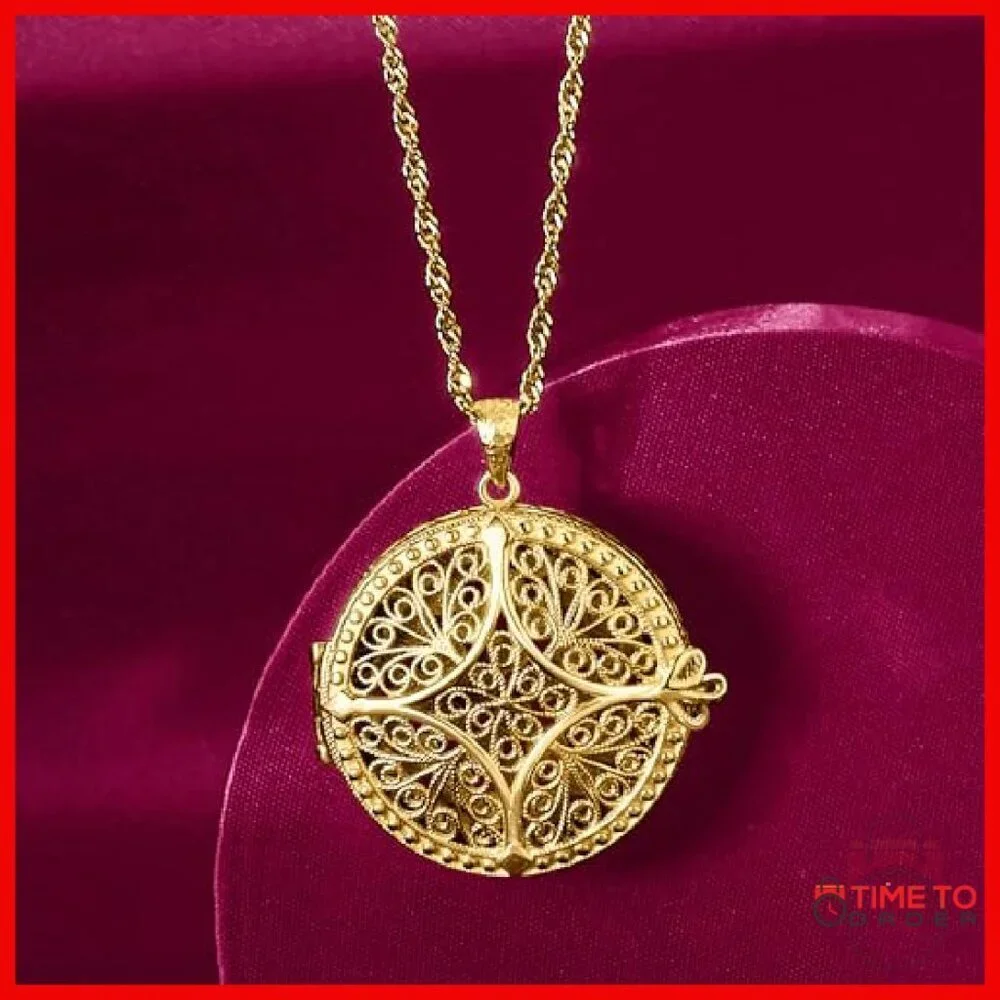 18kt Gold Over Sterling Silver Filigree Locket Necklace 12g